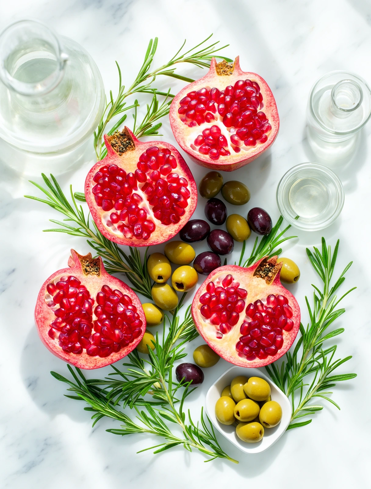 Fresh ingredients on marble surface